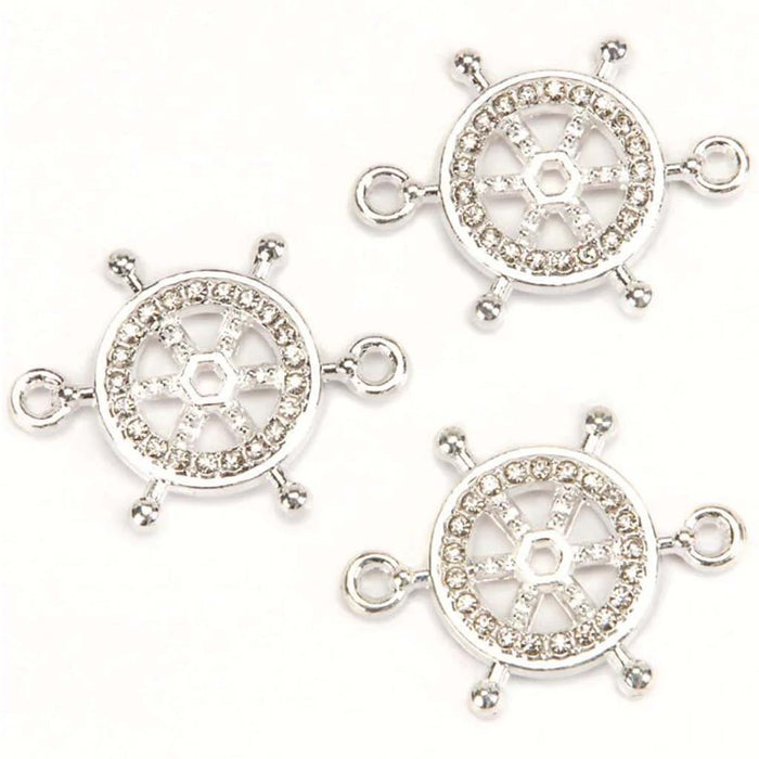 CONNECTOR RHINESTONE SHIP WHEEL SILVER 24MM 