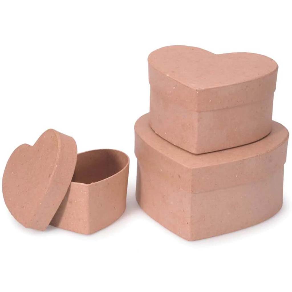 VALUE PACK PAPER MACHE BOX SET - HEART - 4, 5, 6 IN 