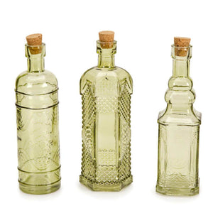 Glass Bottles Vintage Green with Cork Bottom