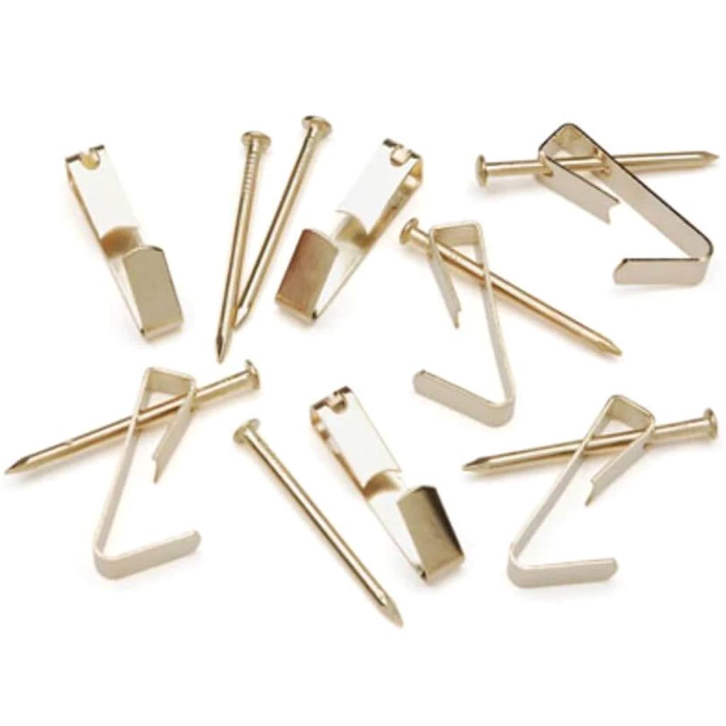 Picture Hangers - Hooks with Nails - 30 lb - Brass Plated - 7 pcs 