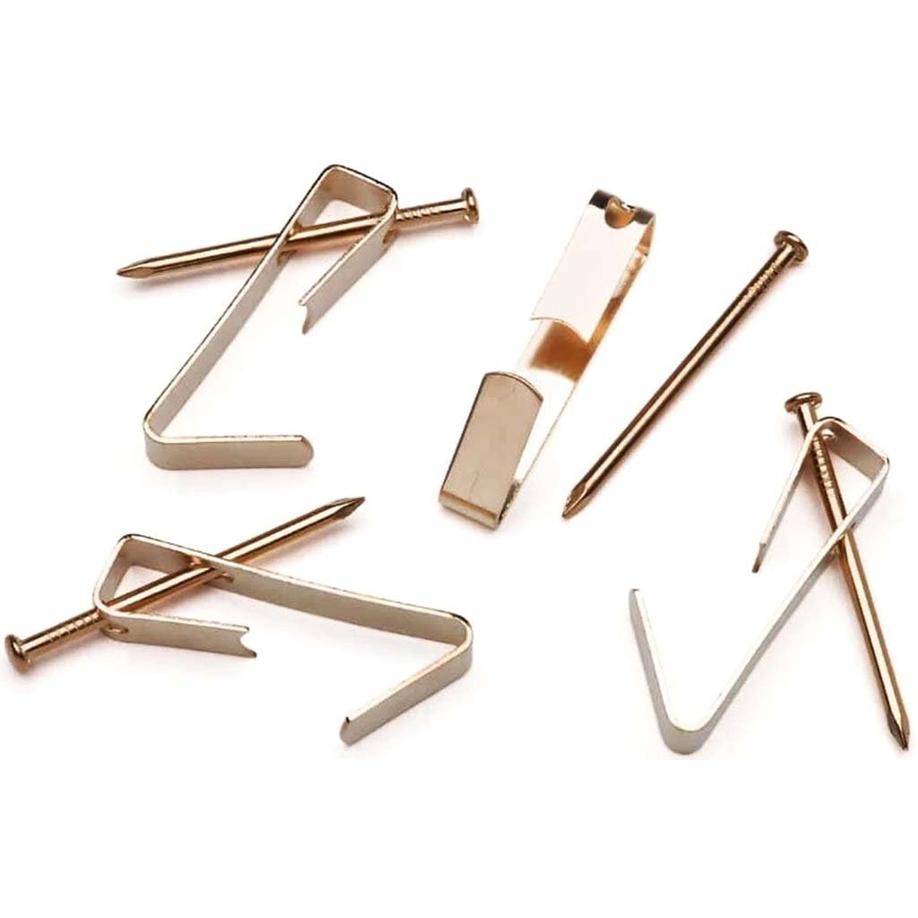 Picture Hangers - Hooks with Nails - 50 lb - Brass Plated - 4 pcs 