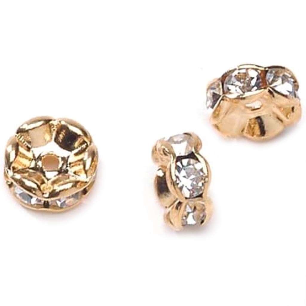 BEAD CZ RONDELLE GOLD/CRYSTAL 6MM 