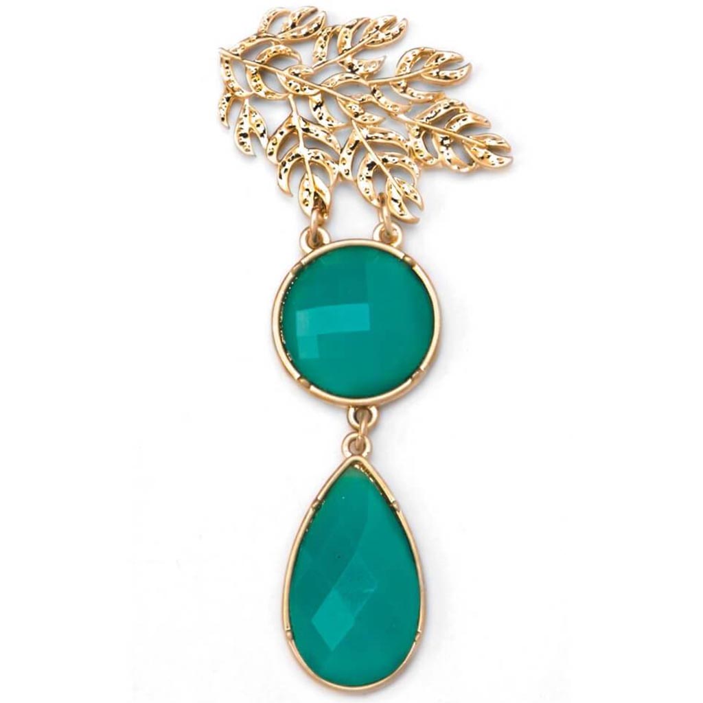 PENDANT GOLD/TEAL FACETE LEAF 