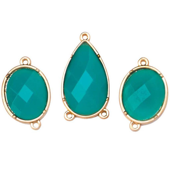 CONNECTORS GOLD & TEAL FACETED STONE 