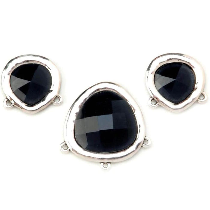 CONNECTORS SILVER & NAVY FACETED STONE 
