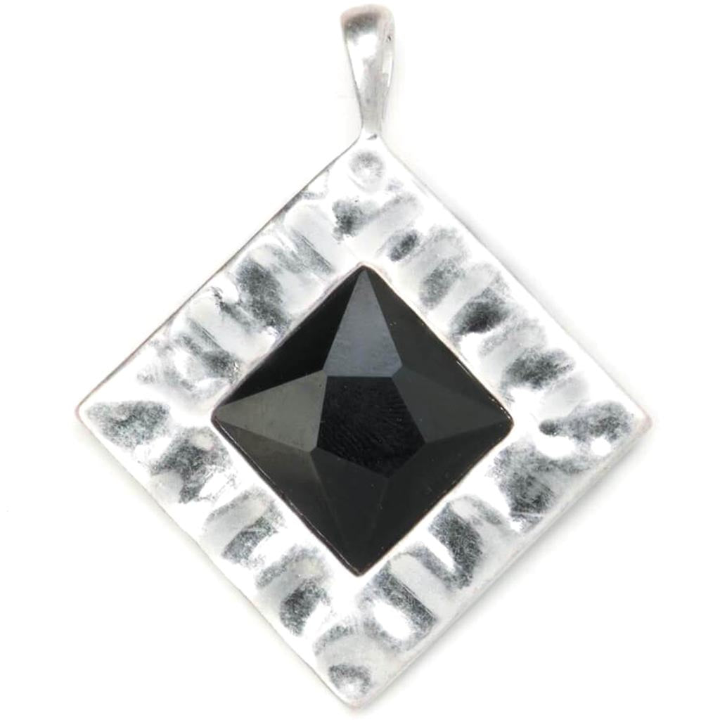 PENDANT SLVR &amp; BLK SQ DIAMOND 