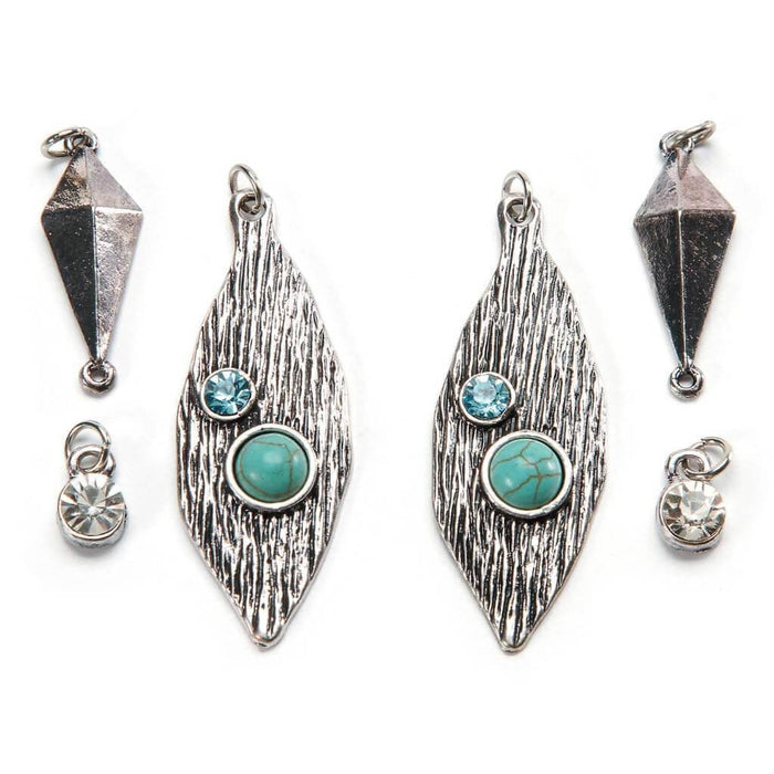 CHARM SILVER TURQ LEAF W/RHINE 