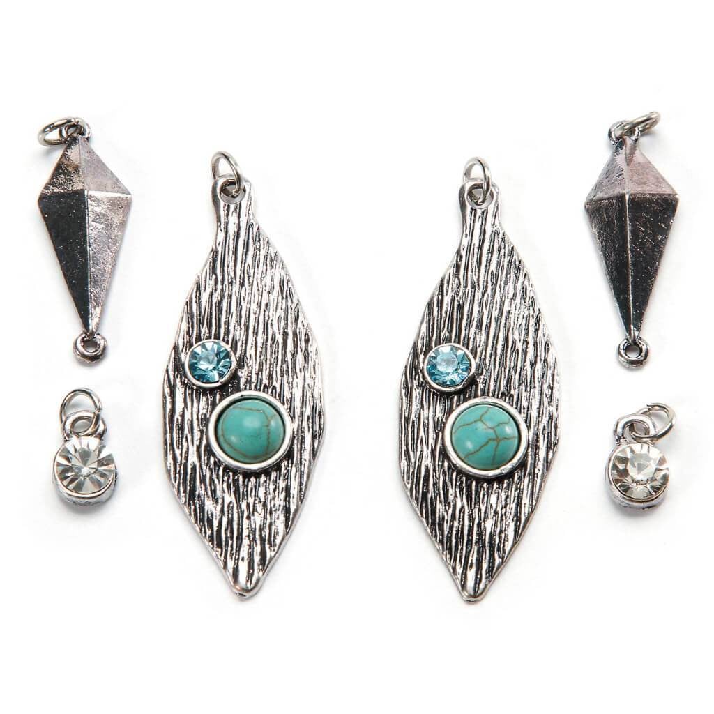 CHARM SILVER TURQ LEAF W/RHINE 