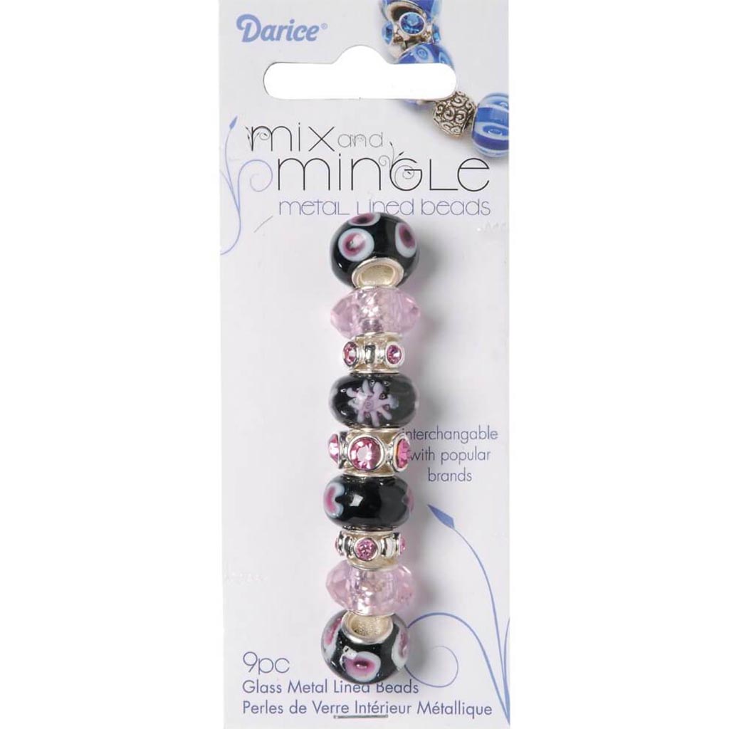 MIX AND MINGLE GLASS BEADS METAL LINED BLACK MIX 