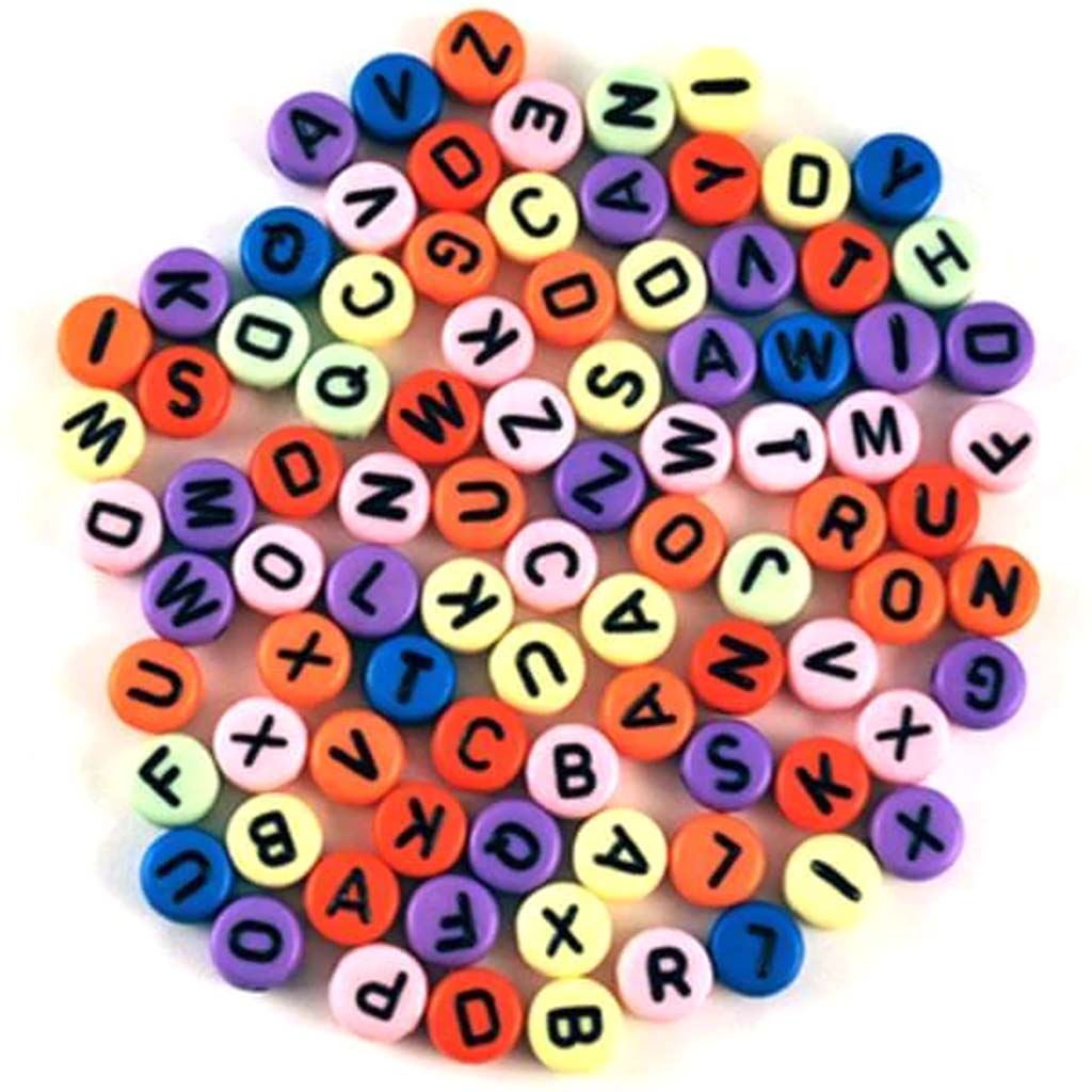 Alphabet Beads: 7mm Round x90 (4mm Thick) A) Multi Mix 