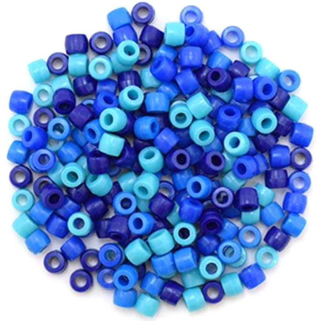 Pony Beads: 8mmx6mm Barrel Color-Mix Value-Pak x200 A) The Blues 