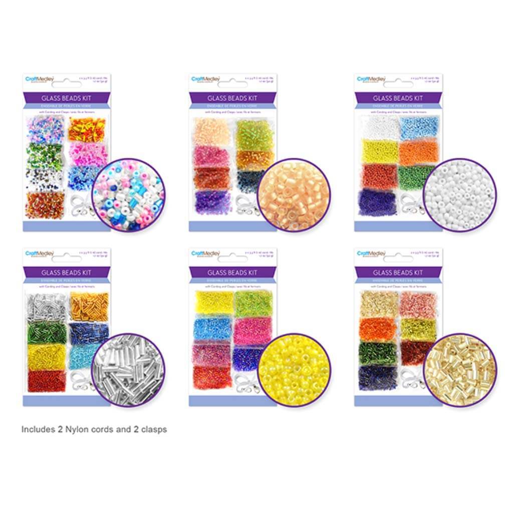 BEAD GLASS KIT MULTI-PACKS W/CORDING+CLASPS 50G 