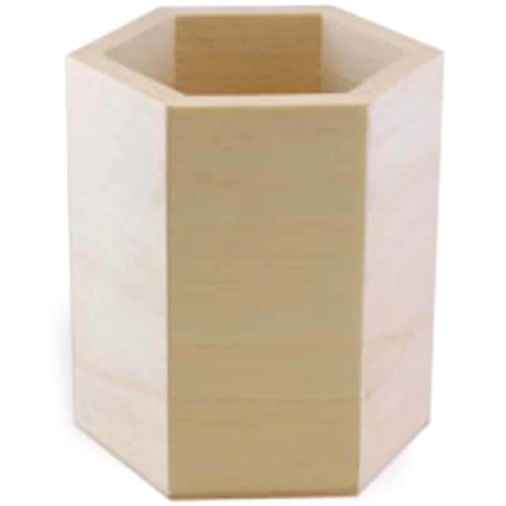WOOD CRAFT: NATURAL PEN/PENCIL TUBS B) HEXAGON 