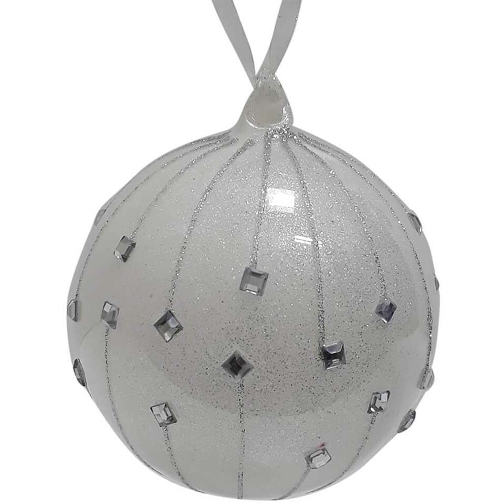 Glittered Rhinestone Glass Ball Ornament 