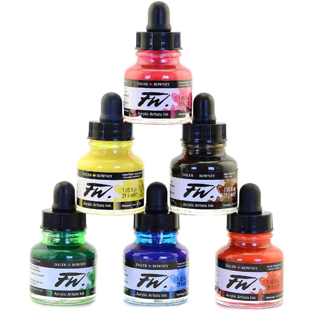 FW Acrylic Ink Primary Colors Set of 6in x 29.5ml