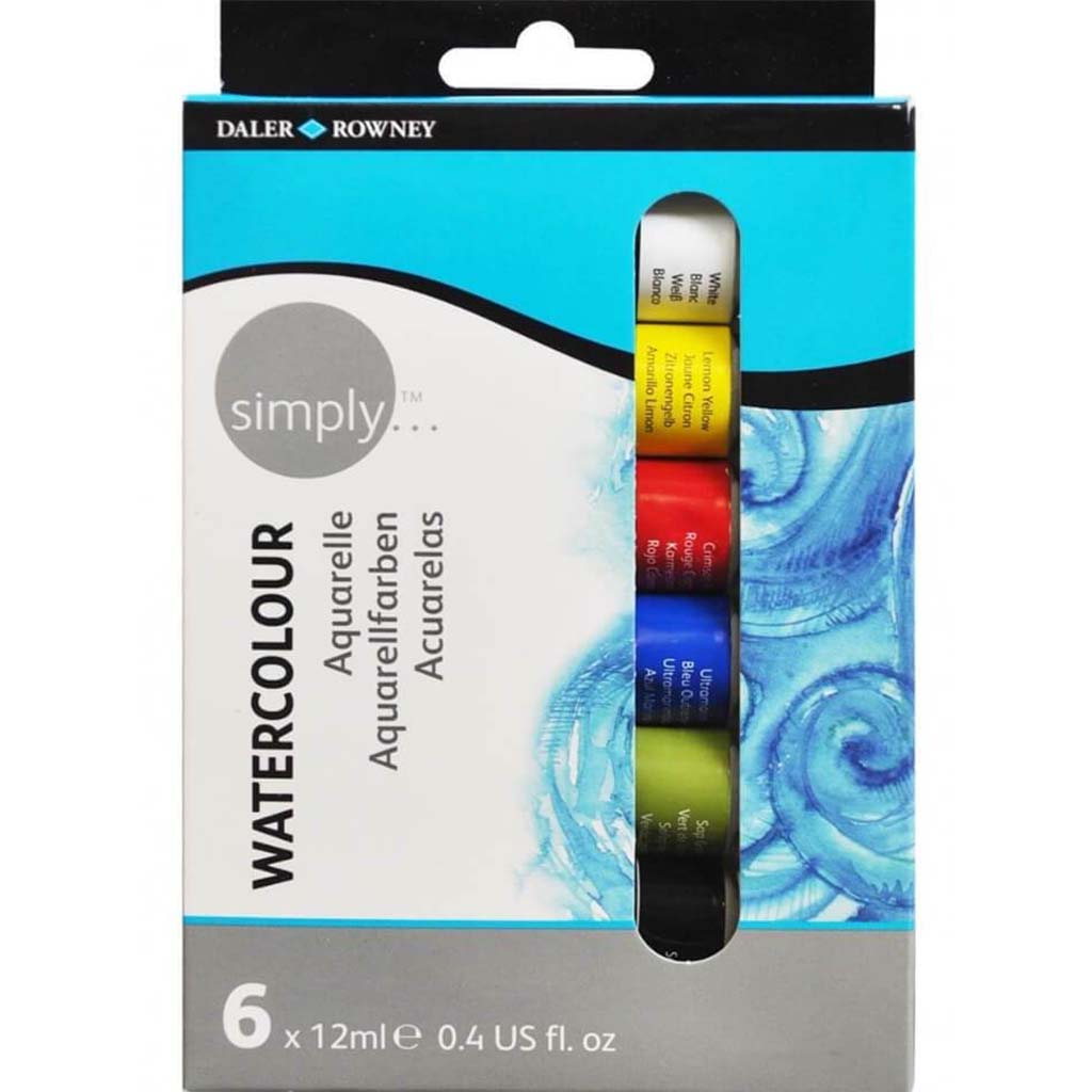 Daler Rowney Watercolor Paint Tube Simply Set of 6 12ml