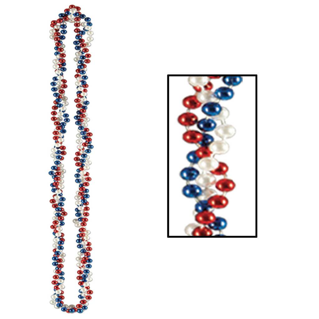 Beads Braided Necklace 33in Red White Black 