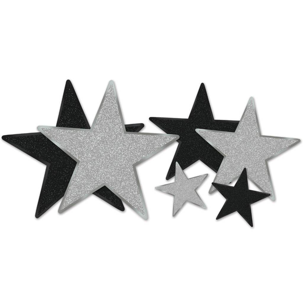 Glittered Star Cut-Outs Black &amp; Gold 