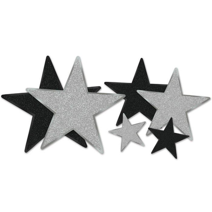 Glittered Star Cut-Outs Black & Gold 