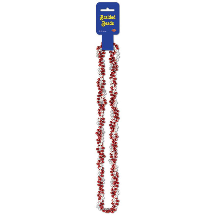 Beads Braided 33in Red/White 