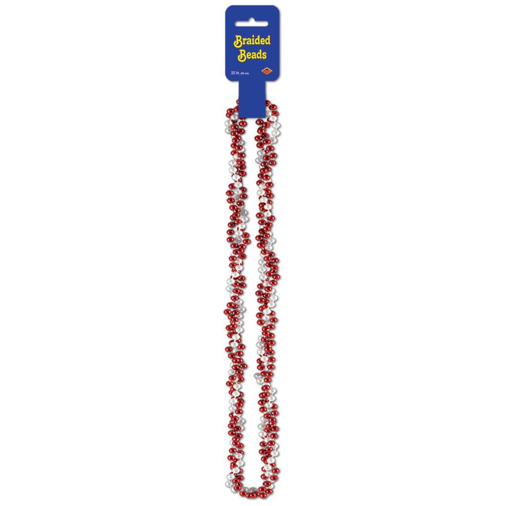 Beads Braided 33in Red/White 