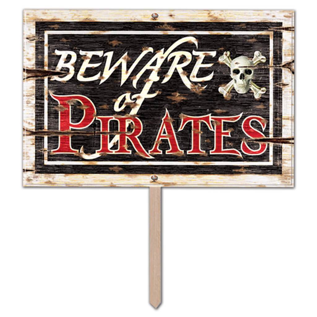 3-D Plastic Beware Of Pirates Yard Sign 