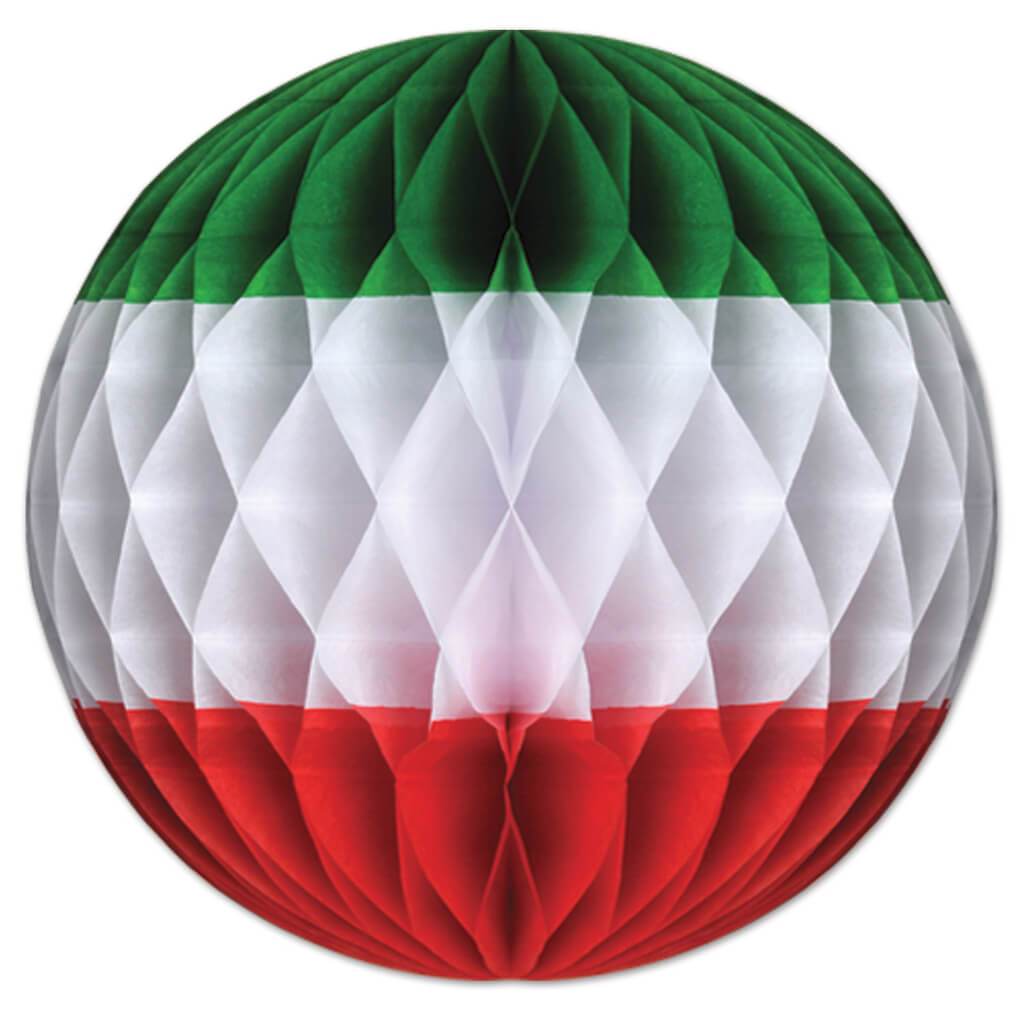 Tissue Ball 12in Red, White, Green 