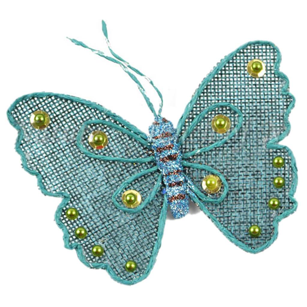 Burlap Butterfly Teal