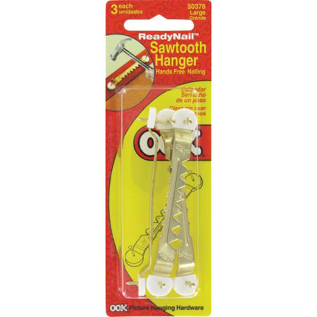 Ready Nail Sawtooth Hanger Brass Large 2ct