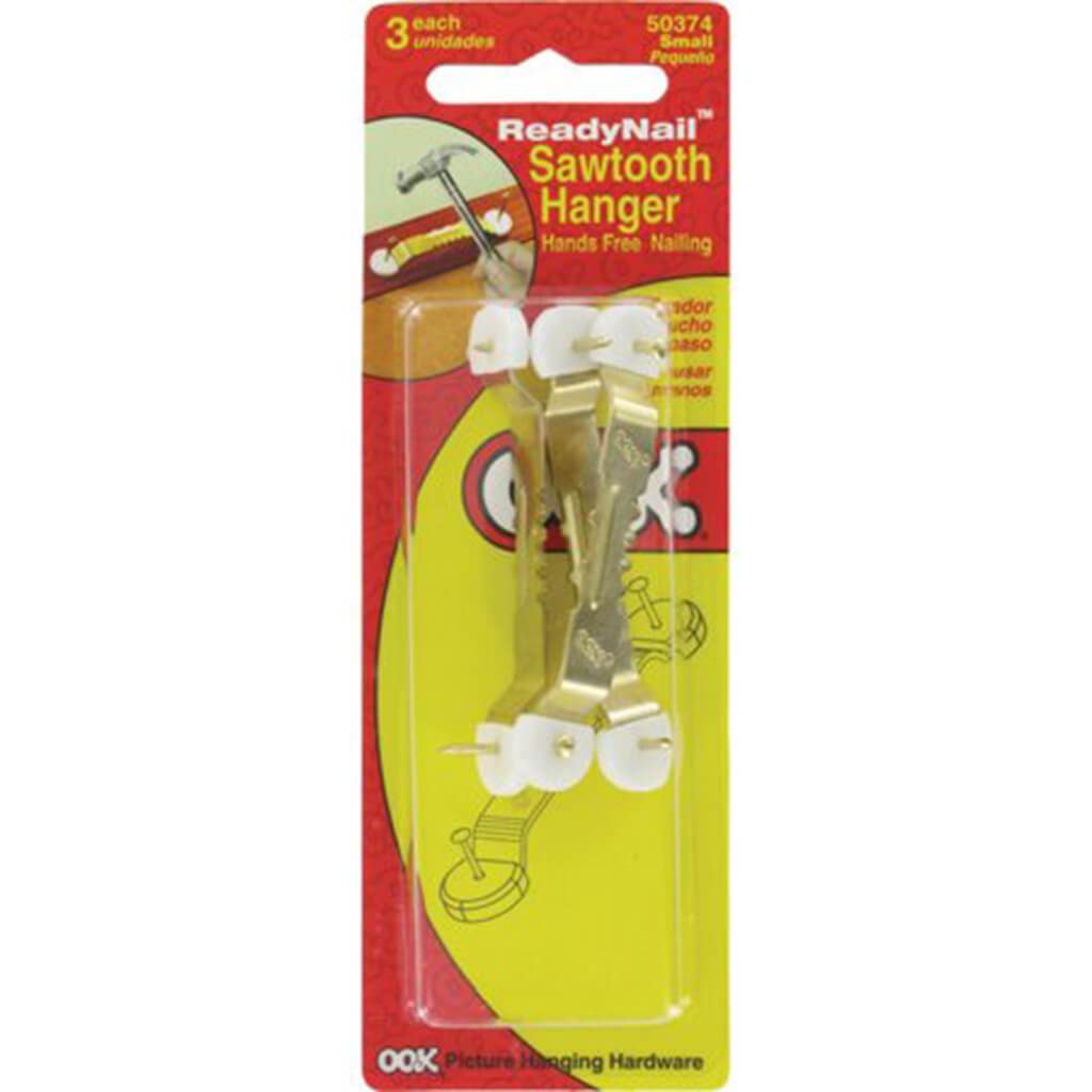 Ready Nail Sawtooth Hanger Brass Small 3ct