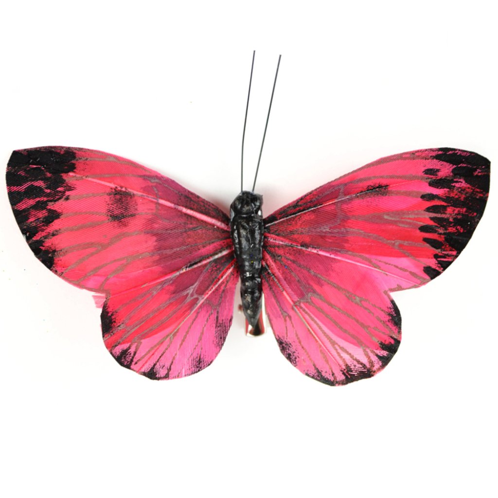 Pink Feather Butterfly On Clip 