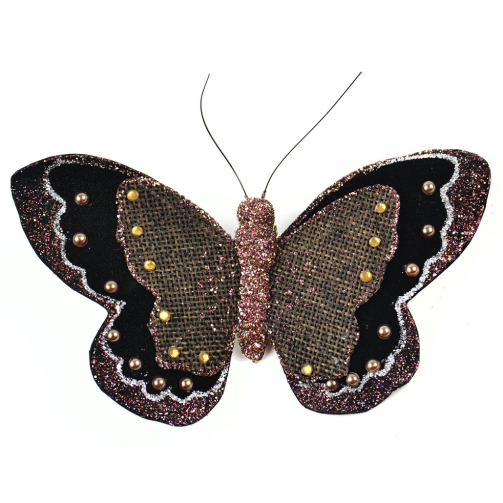 Chocolate Burlap And Velvet Bu Tterfly On Clip 