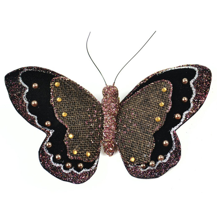 Chocolate Burlap And Velvet Bu Tterfly On Clip 