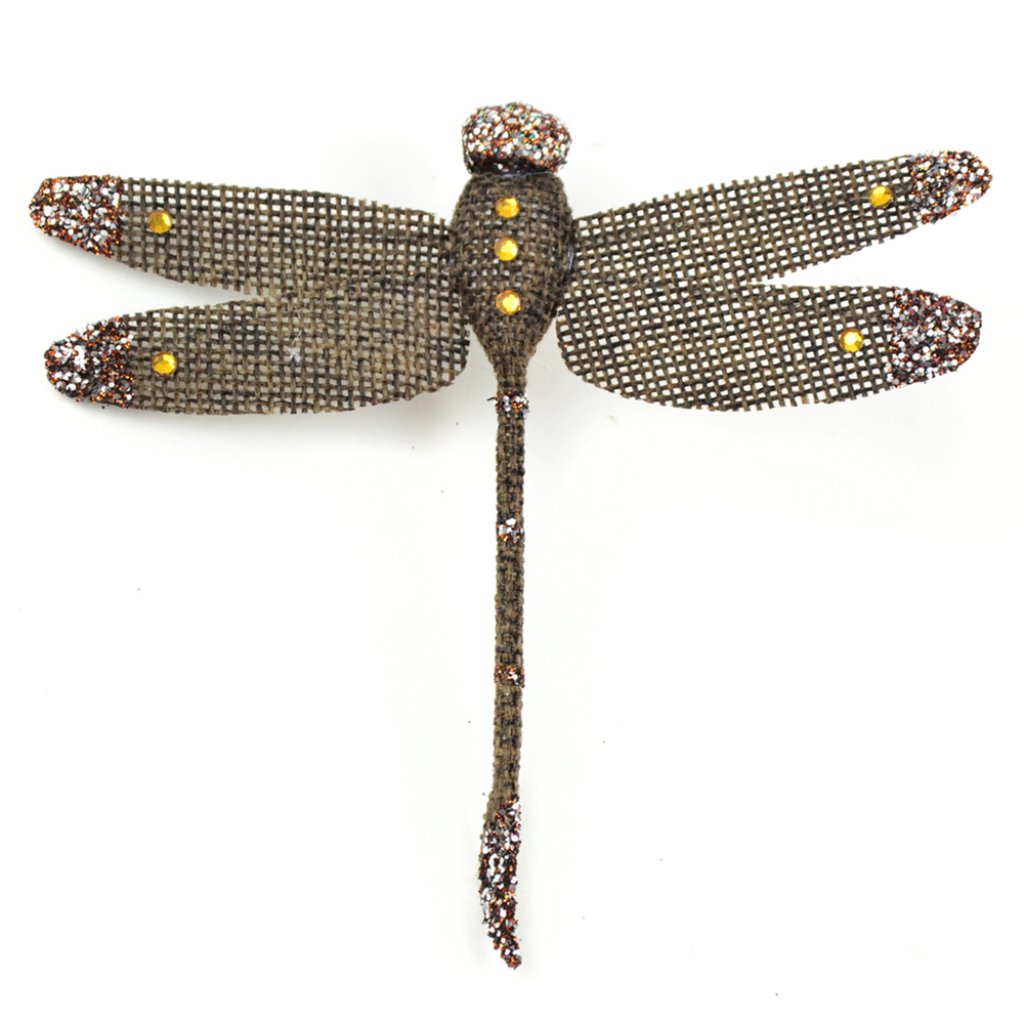 Chocolate Burlap And Glitter D Ragonfly On Clip 