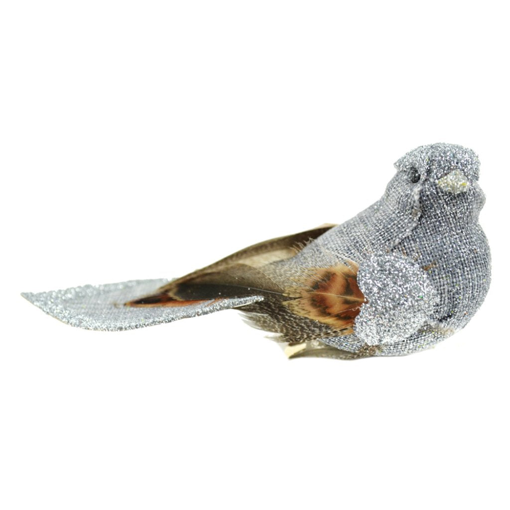 Grey Linen And Glitter Bird On Clip 