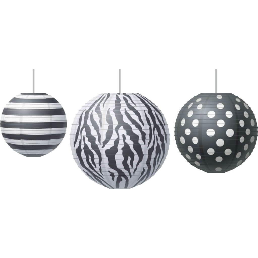 Big Bold Black &amp; White Round Paper Lanterns 