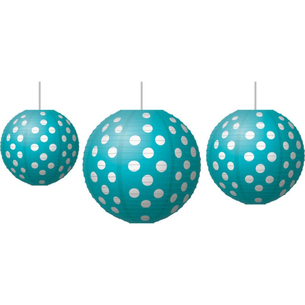 TEAL POLKA DOTS ROUND PAPER LANTERNS 