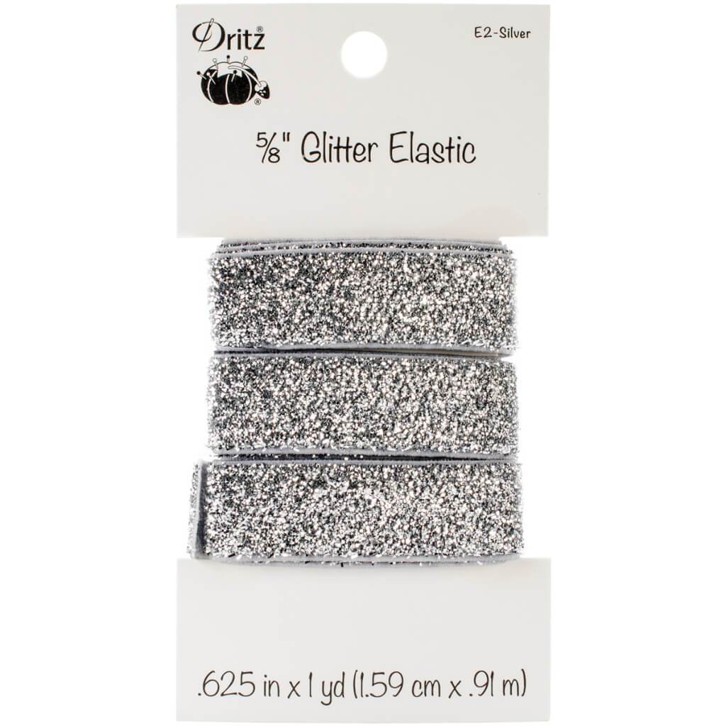 Dritz Glitter Elastic 5/8in x 1yd Silver
