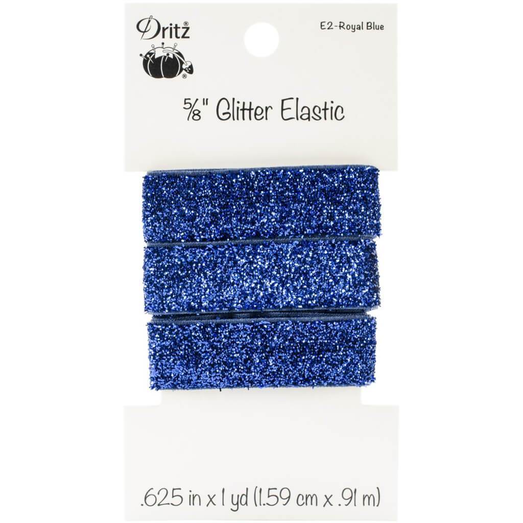 Dritz Glitter Elastic 5/8in x 1yd Royal Blue