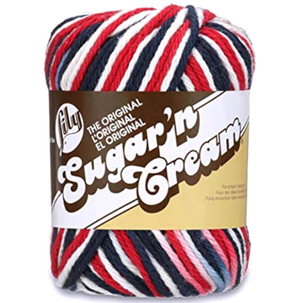 Lily Sugar&#39;n Cream Yarn - Ombres Red, White &amp; Blue