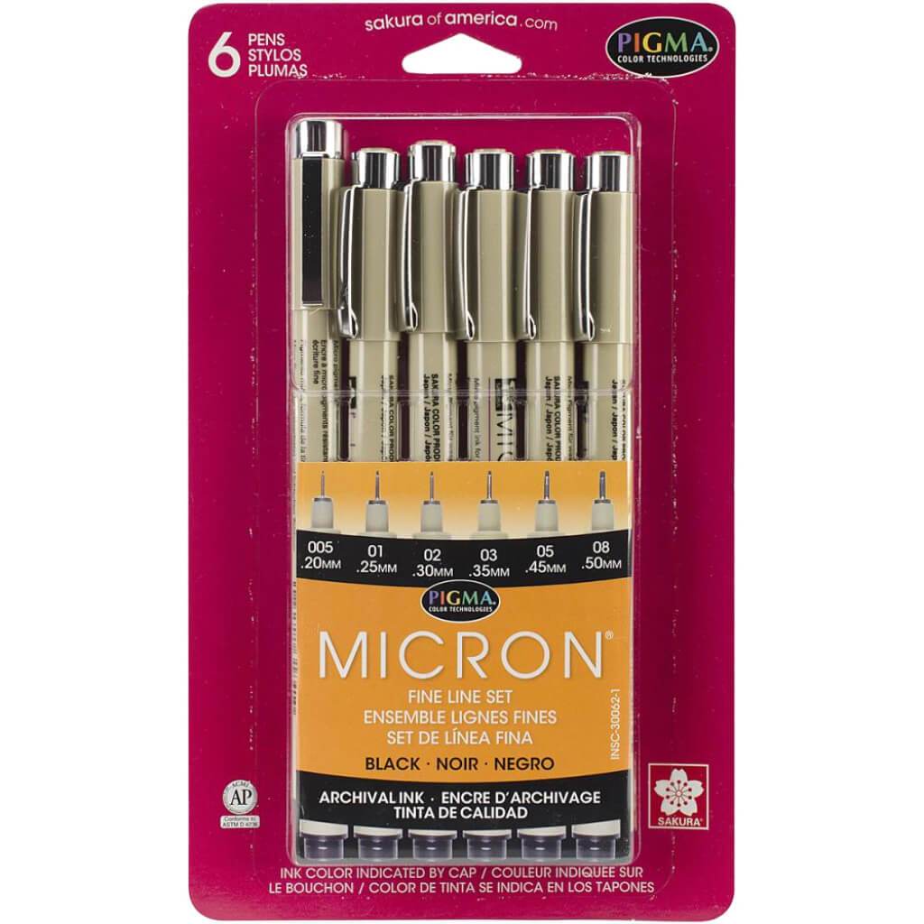 Pigma Micron Pens Assorted 6/Pkg Black