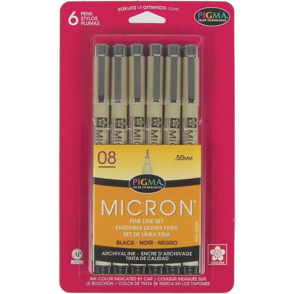 Pigma Micron Pens 08 .5mm 6/Pkg Black