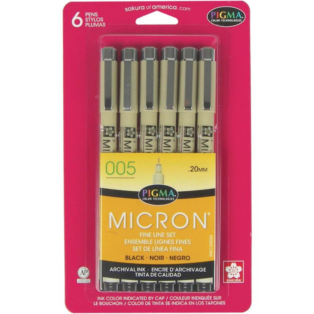 Pigma Micron Pens 005 .2mm 6/Pkg Black