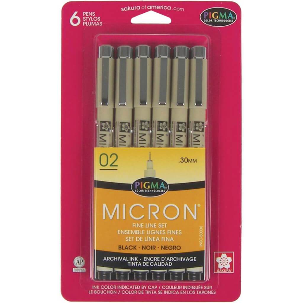 Pigma Micron Pens 02 .3mm 6/Pkg Black