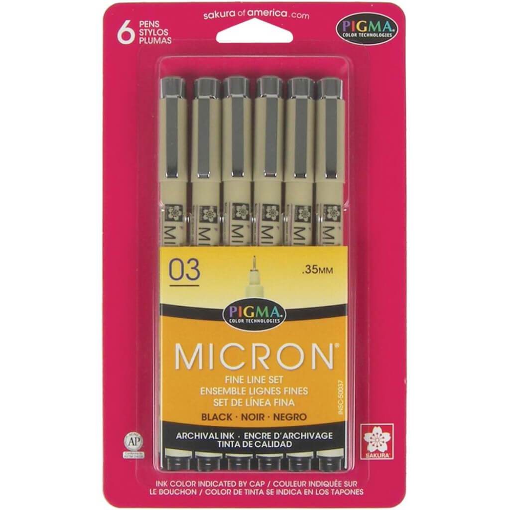 Pigma Micron Pens 03 .35mm 6/Pkg Black