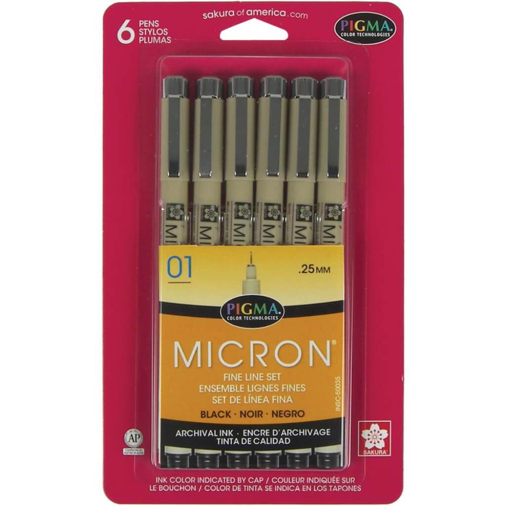 Pigma Micron Pens 01 .25mm Black 6pc