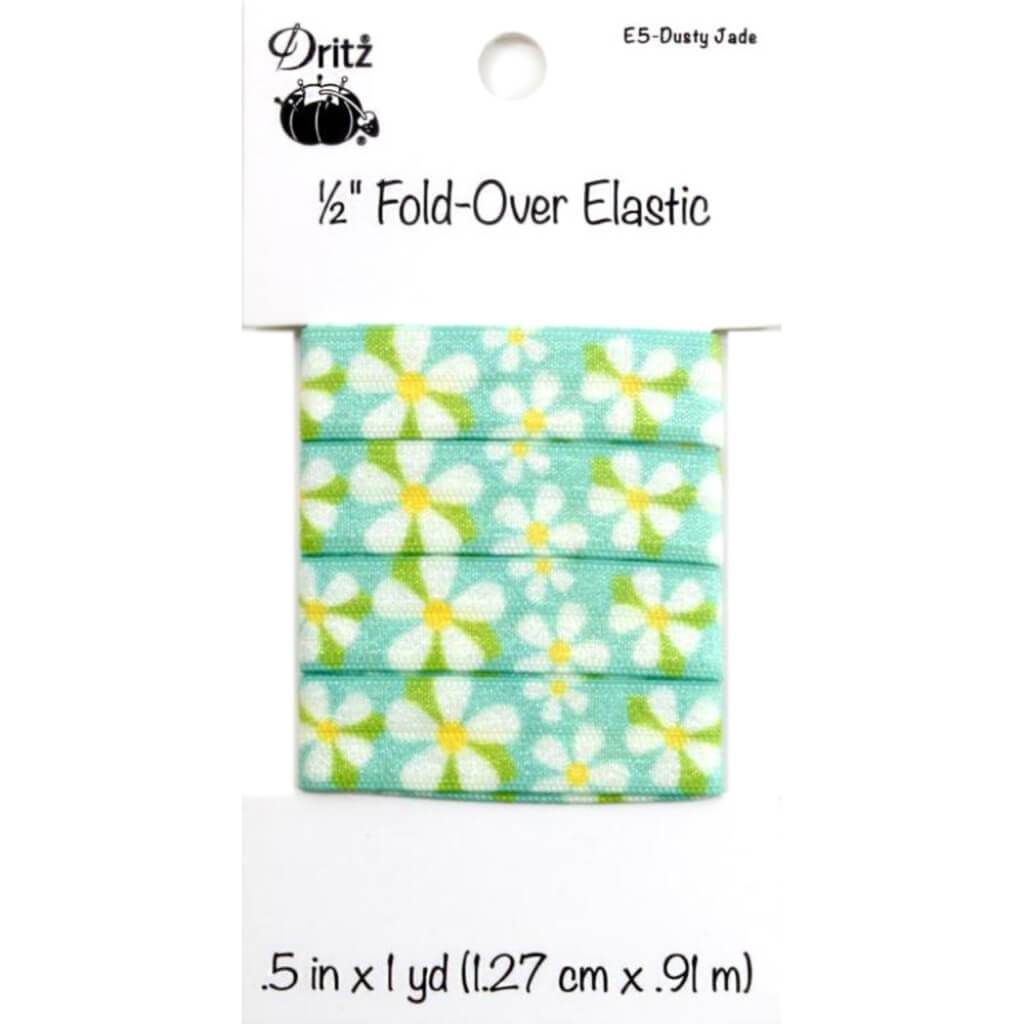 Dritz Fold-Over Elastic 1/2in x 1yd Floral - Dusty Jade