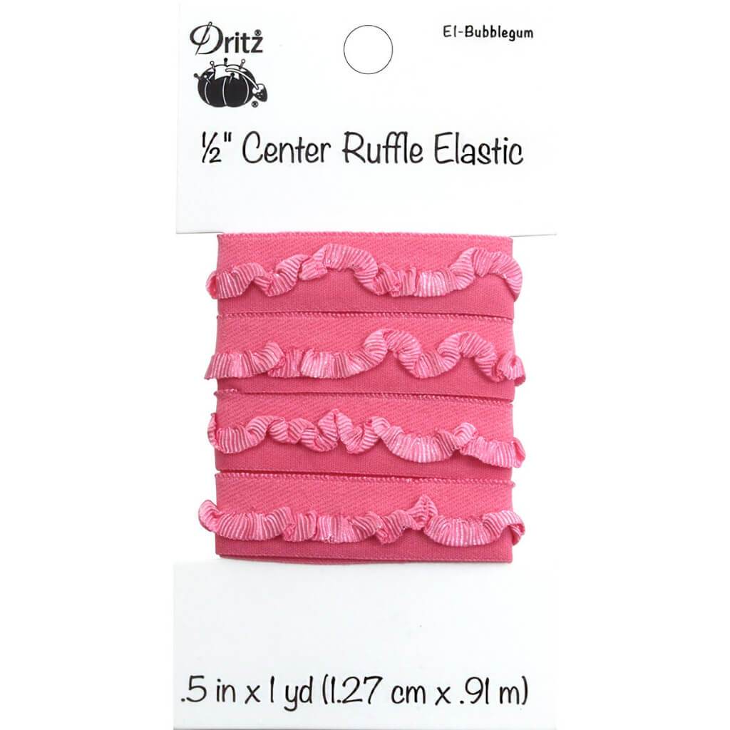 Dritz Center Ruffle Elastic 1/2in x 1yd Bubble Gum