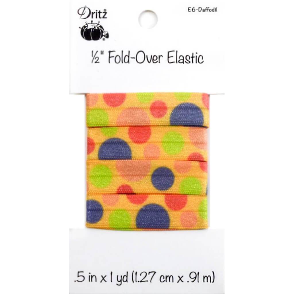 Dritz Fold-Over Elastic 1/2in x 1yd Large Dots - Daffodil