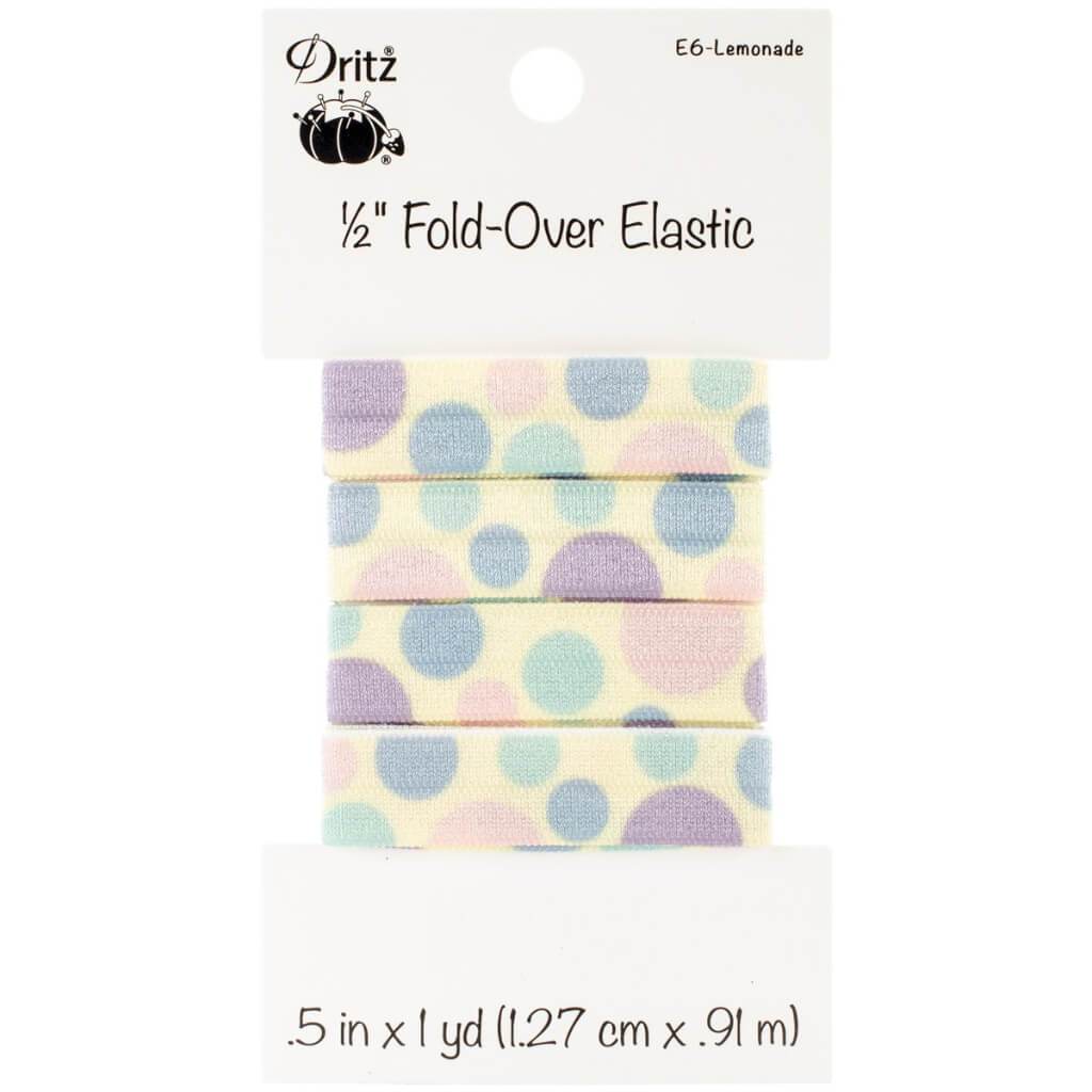 Dritz Fold-Over Elastic 1/2in x 1yd Large Dots - Lemonade